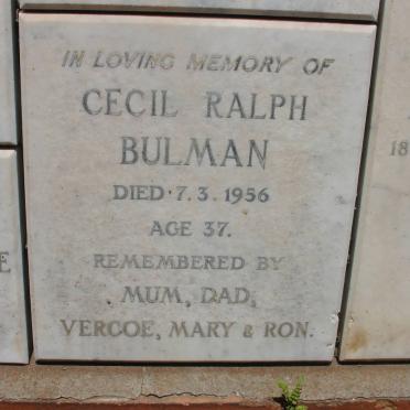 BULMAN Cecil Ralph -1956