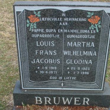 BRUWER Louis Frans 1919-1971 &amp; Martha Wilhelmina Glodina 1925-1996