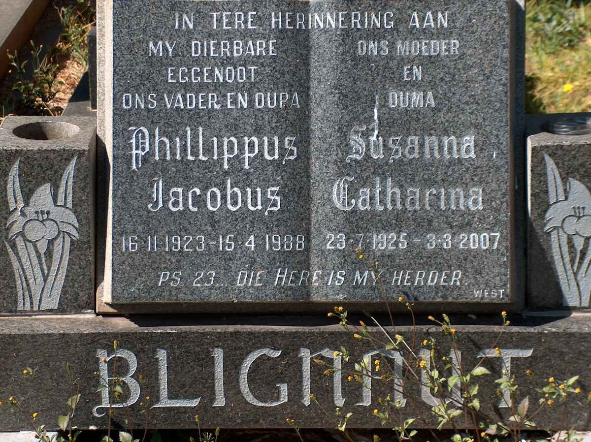 BLIGNAUT Phillippus Jacobus 1923-1988 &amp; Susanna Catharina 1925-2007
