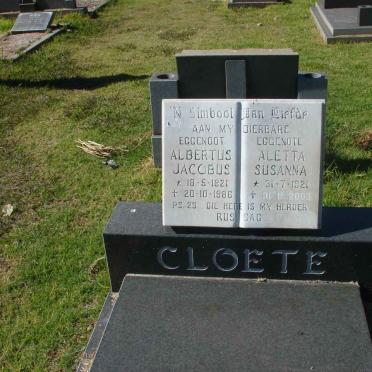 CLOETE Albertus Jacobus 1921-1986 &amp; Aletta Susanna 1921-2003