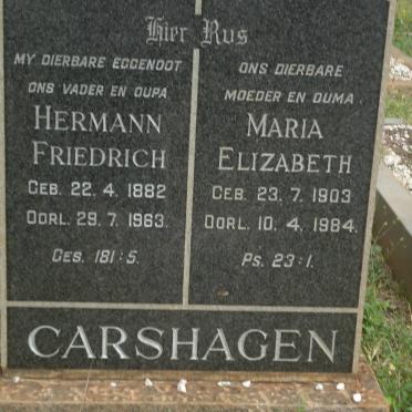 CARSHAGEN Hermann Friedrich 1882-1963 &amp; Maria Elizabeth 1903-1984