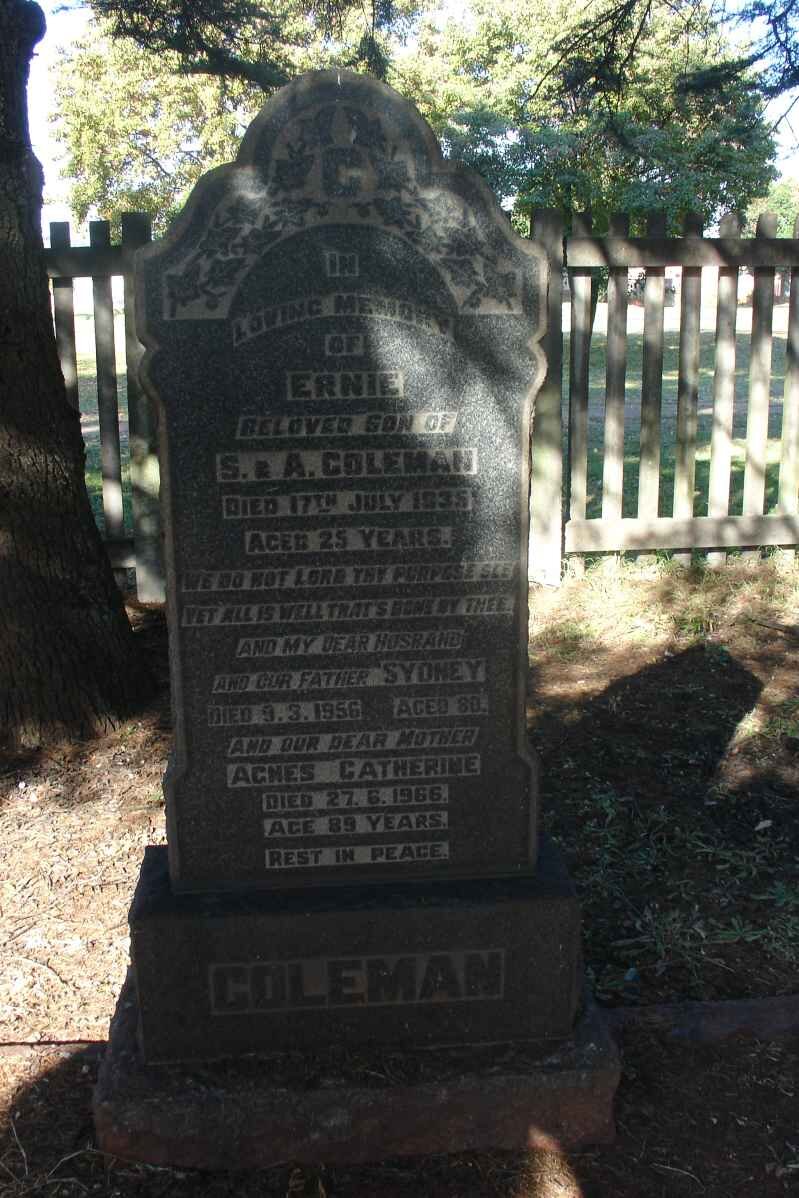COLEMAN Sydney -1956 &amp; Agnes Catherine -1966 :: COLEMAN Ernie - 1935