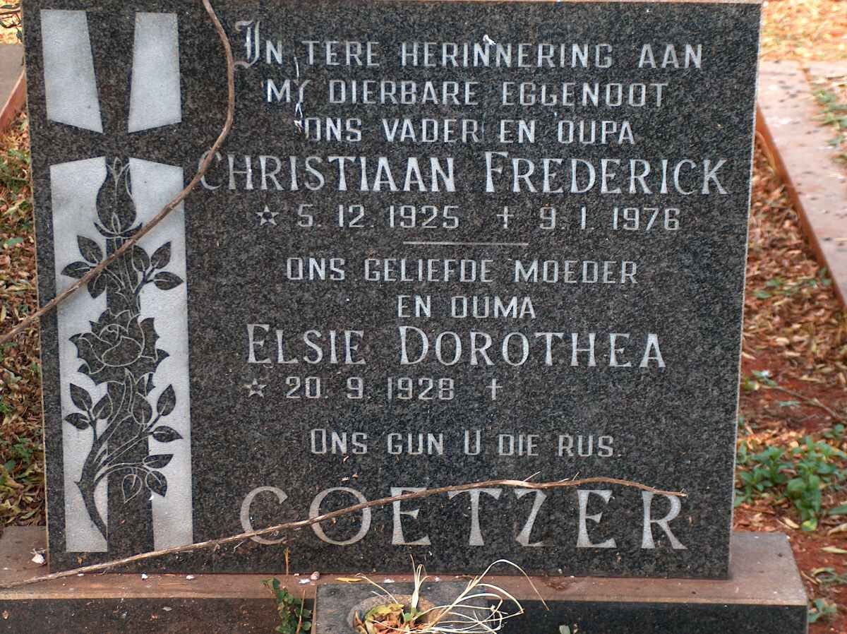 COETZER Christiaan Frederick 1925-1976 &amp; Elsie Dorothea 1928-