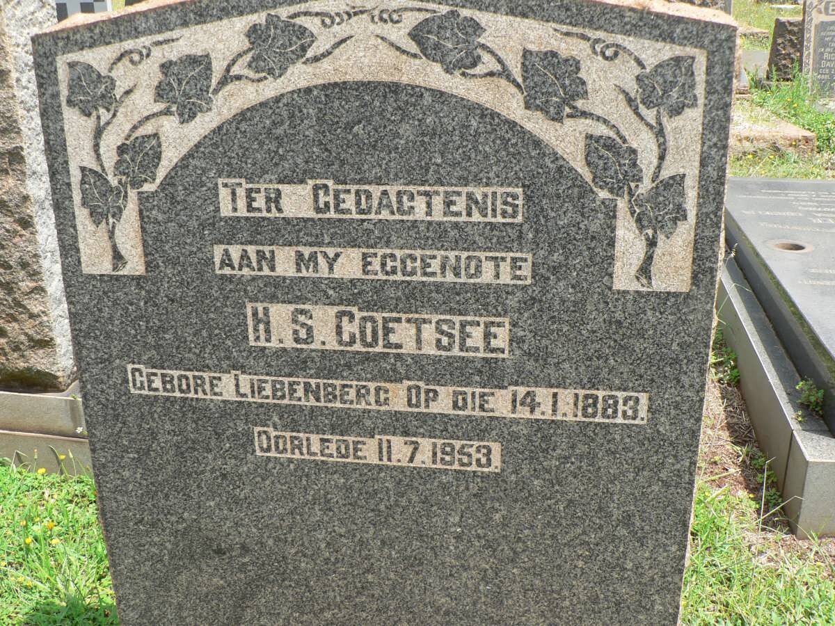 COETSEE H.S. nee LIEBENBERG 1883-1953