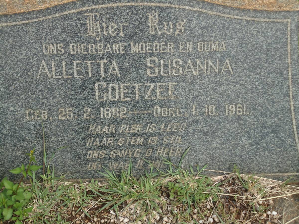 COETZEE Alletta Susanna 1882-1961