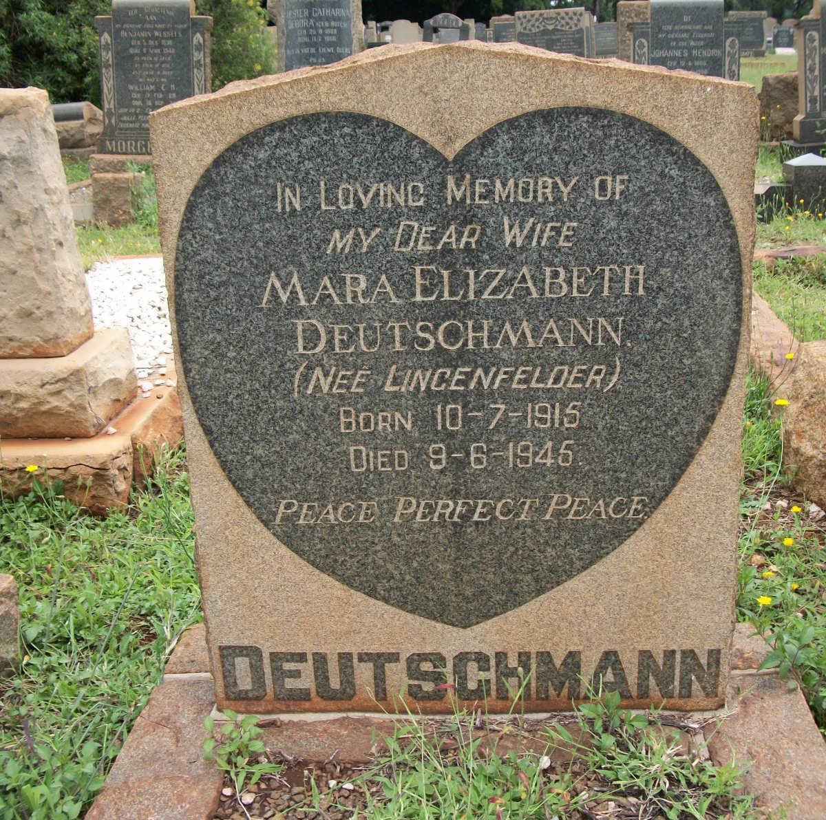 DEUTSCHMANN Mara Elizabeth nee LINGENFELDER 1915-1945