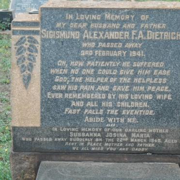 DIETRICH Sigismund Alexander F.A. -1941 &amp; Sussanna Josina Maria -1948