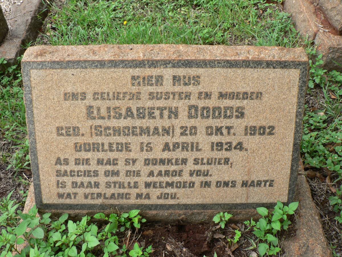 DODDS Elisabeth nee SCHOEMAN 1902-1934