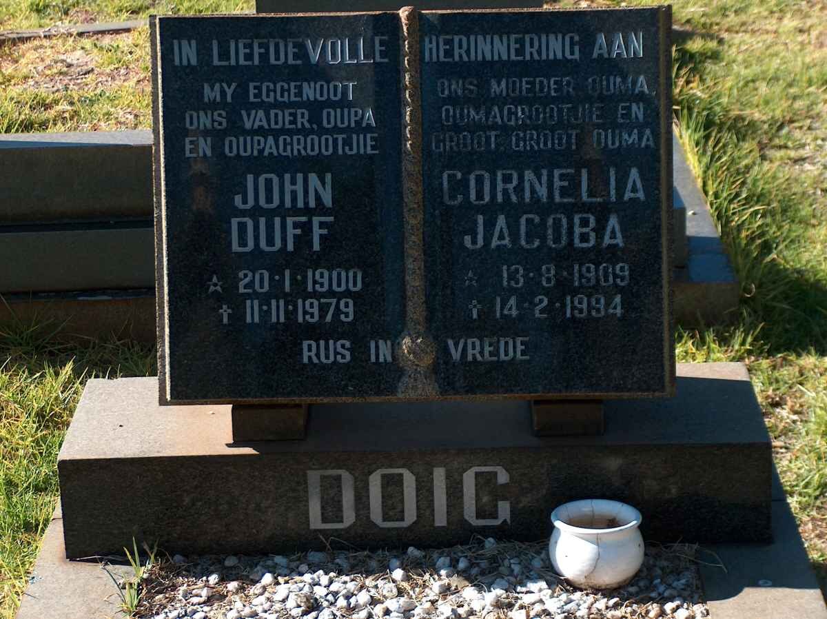 DOIG John Duff 1900-1979 &amp; Cornelia Jacoba 1909-1994