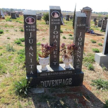 DUVENHAGE Johannes T. 1958-2009 &amp; Johanna E. 1963- :: DUVENHAGE Juanita 1990-2009