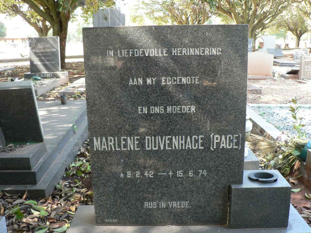 DUVENHAGE Marlene nee PACE 1942-1974