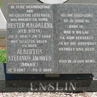 ENSLIN Albertus Stefanus Jacobus 1907-1998 &amp; Hester Magdalena STEYN 1914-1989