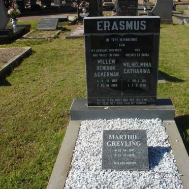 ERASMUS Willem Hendrik Ackerman 1912-1986 &amp; Wilhelmina Catharina 19?-19? :: GREYLING Marthie 1941-2010