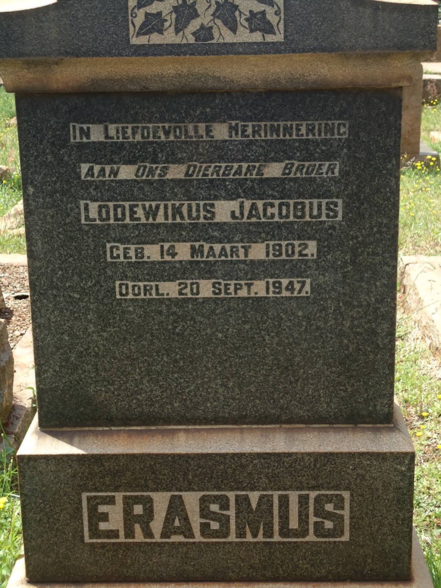 ERASMUS Lodewikus Jacobus 1902-1947