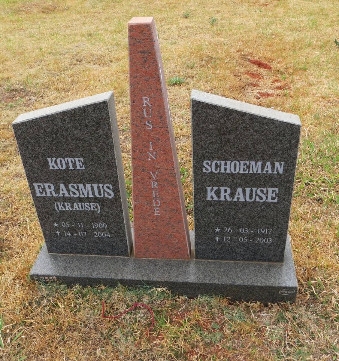 ERASMUS Kote nee KRAUSE 1909-2004 ::  ERASMUS Schoeman 1917-2003