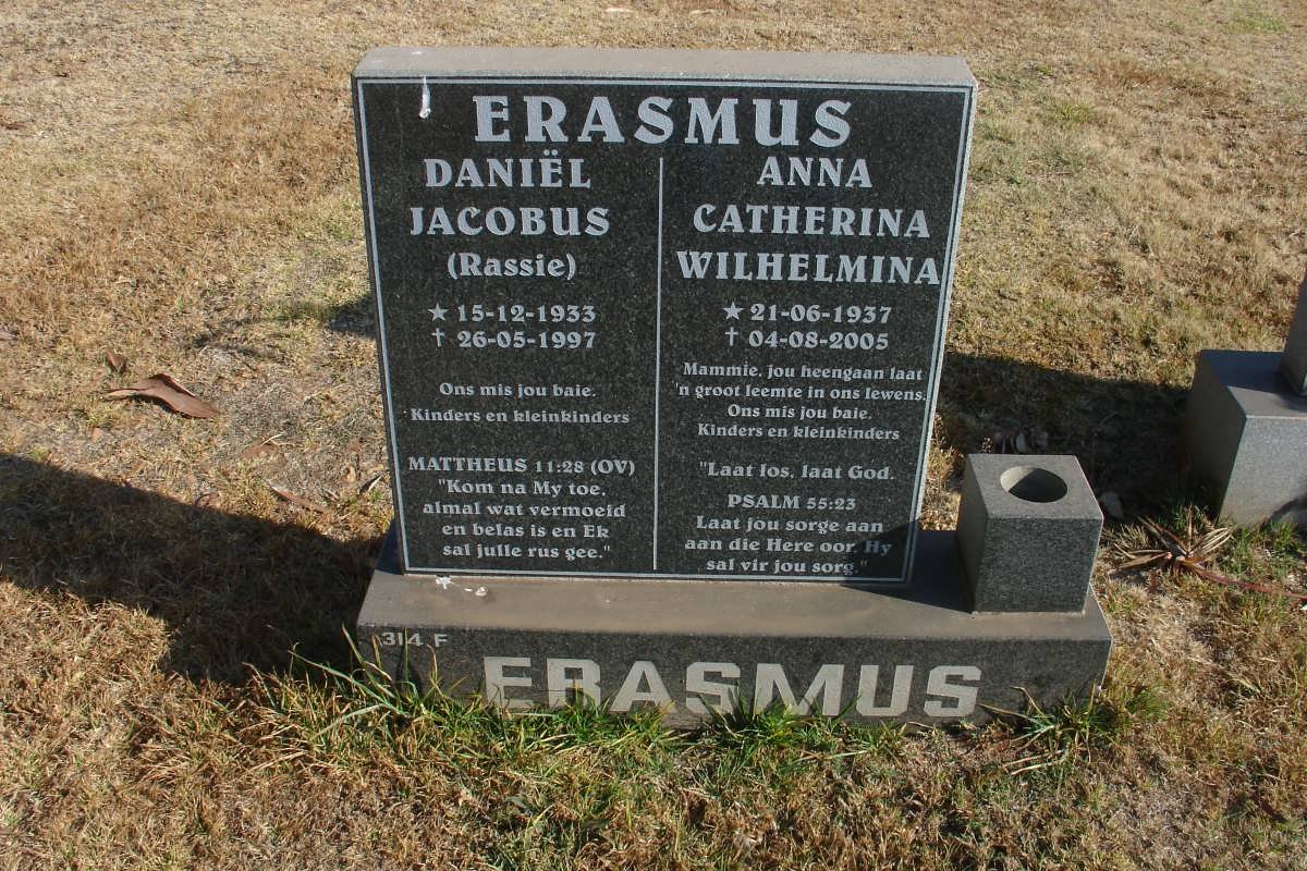 ERASMUS Daniël Jacobus 1933-1997 &amp; Anna Catherina Wilhelmina 1937-2005