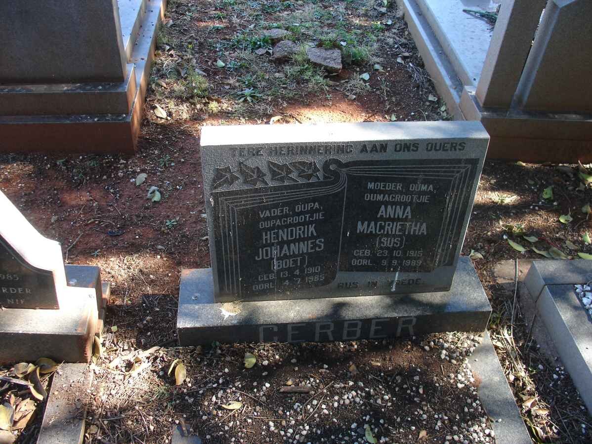 GERBER Hendrik Johannes 1910-1985 &amp; Anna Magrietha 1915-1889