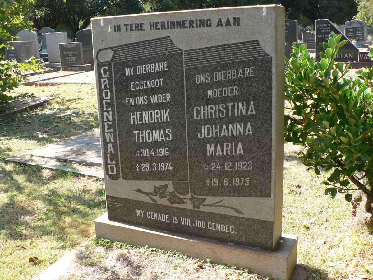 GROENEWALD Hendrik  Thomas 1916-1974 &amp; Christina Johanna Maria 1923-1975