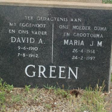 GREEN David A. 1910-1962 &amp; Maria J.M. 1914-1997
