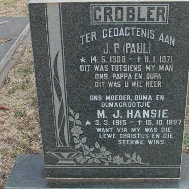 GROBLER J.P. 1908-1971 &amp; M.J. 1915-1997