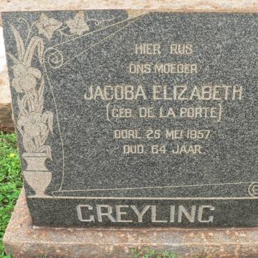 GREYLING Jacoba Elizabeth nee DE LA PORTE -1957