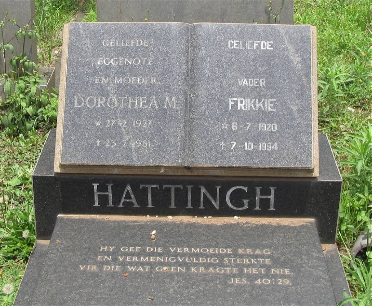HATTINGH Frikkie 1920-1994 &amp; Dorothea M. 1927-1981
