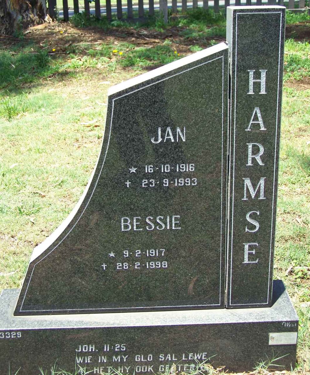 HARMSE Jan 1916-1993 &amp; Bessie 1917-1998