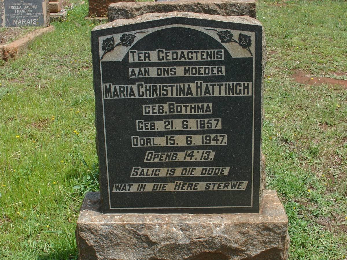 HATTINGH Maria Christina nee BOTHMA 1857-1947