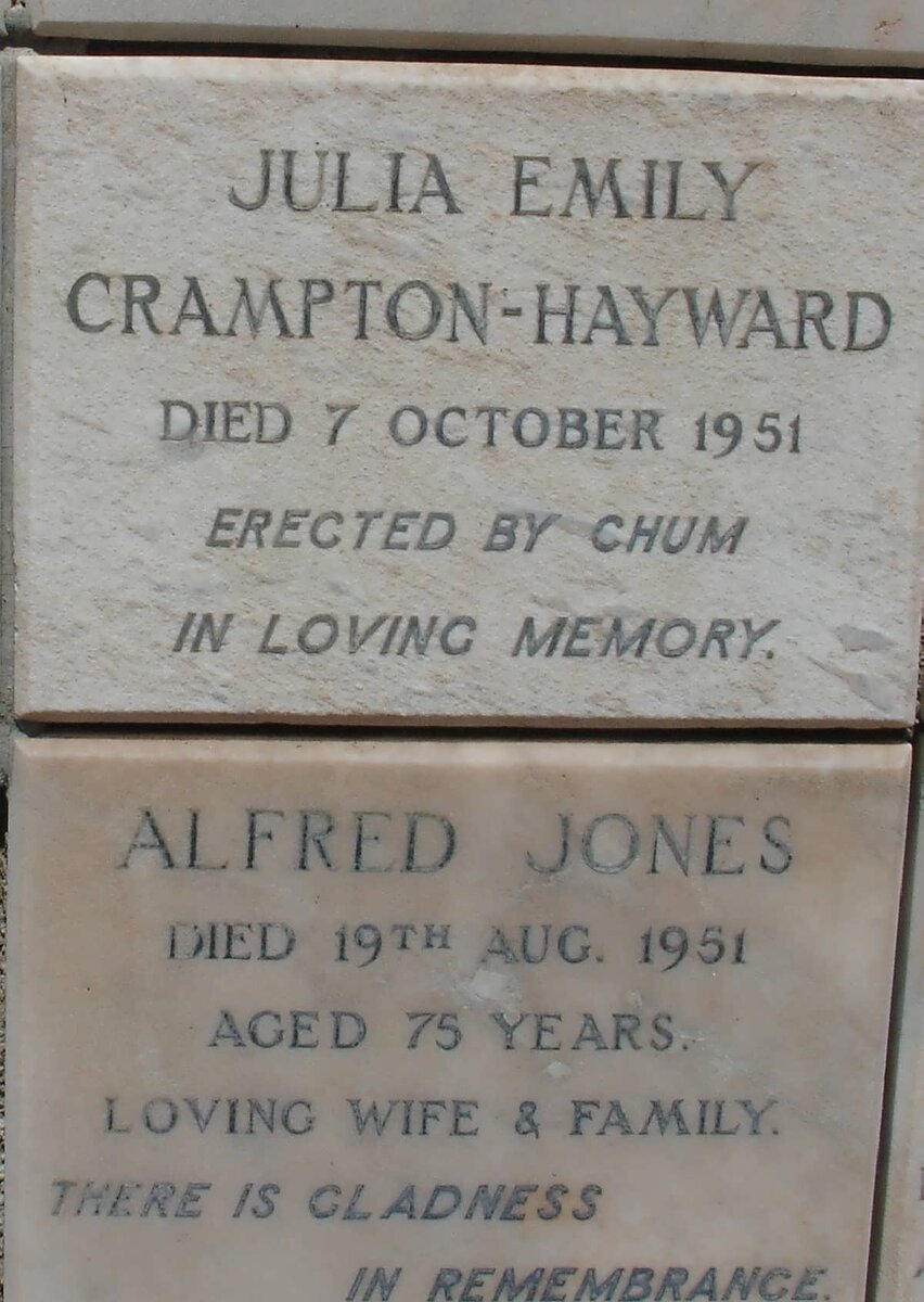 HAYWARD Julia Emily, CRAMPTON -1951 :: JONES Alfred -1951