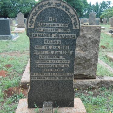 HEUNIS Hermanus Johannes 1909-1929