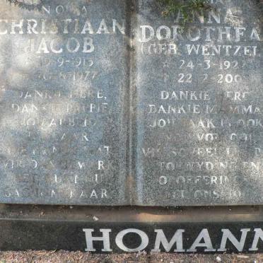 HOMANN Christiaan Jacob 1913-1977 &amp; Anna Dorothea WENTZEL 1922-1005