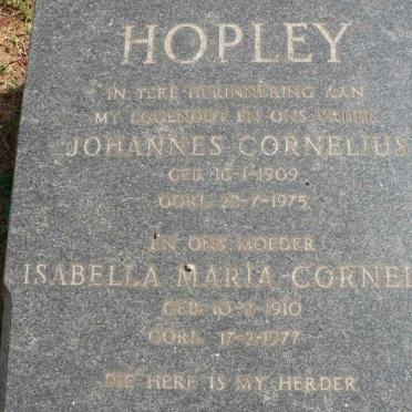 HOPLEY Johannes Cornelius 1909-1975 &amp; Isabella Maria Cornelia 1910-1977