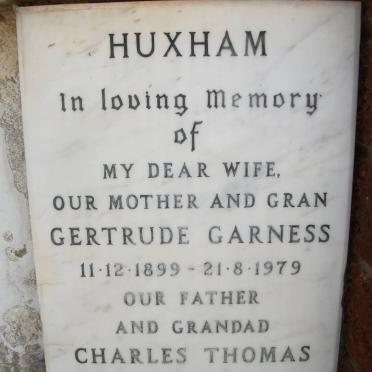 HUXHAM Charles Thomas 1901-1984 &amp; Gertrude Garness 1899-1979