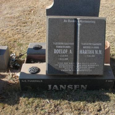JANSEN Roelof A. 1919-1999 &amp; Martha M.M. 1932-