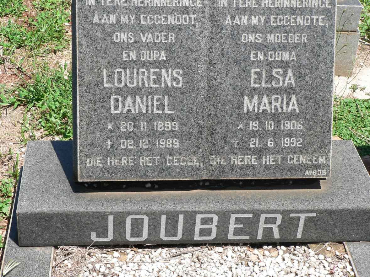 JOUBERT Lourens Daniel 1899-1989 &amp; Elsa Maria 1906-1992