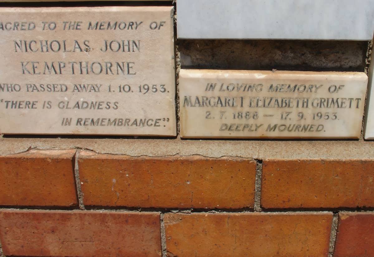 KEMPTHORNE Nicholas John -1953 :: GRIMETT Margaret Elizabeth 1888-1953