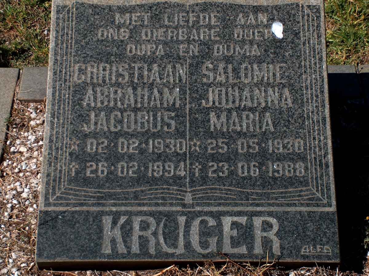 KRUGER Christiaan Abraham Jacobus 1930-1994 &amp; Salomie Johanna Maria 1930-1988