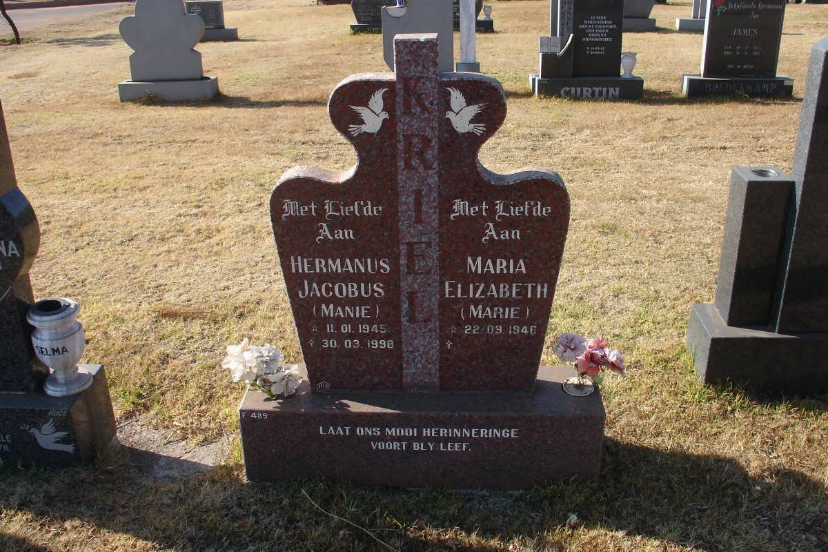 KRIEL Hermanus Jacobus 1945-1998 &amp; Maria Elizabeth 1946-