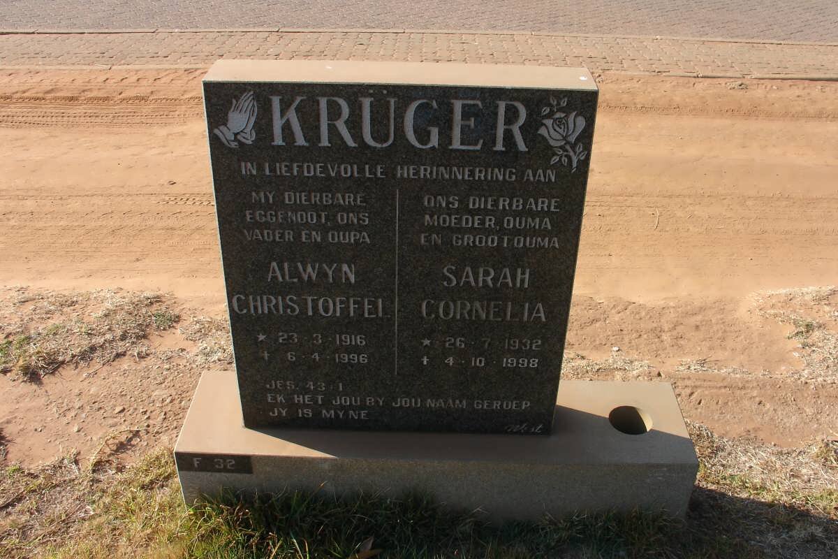 KRÜGER Alwyn Christoffel 1916-1996 &amp; Sarah Cornelia 1932-1998