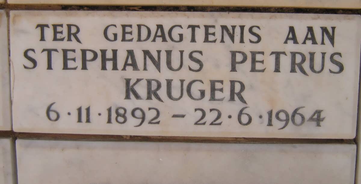 KRUGER Stephanus Petrus 1892-1964