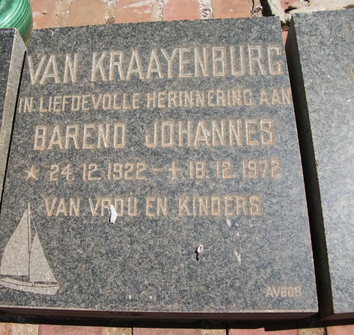 KRAAYENBURG Barend Johannes, van 1922-1972