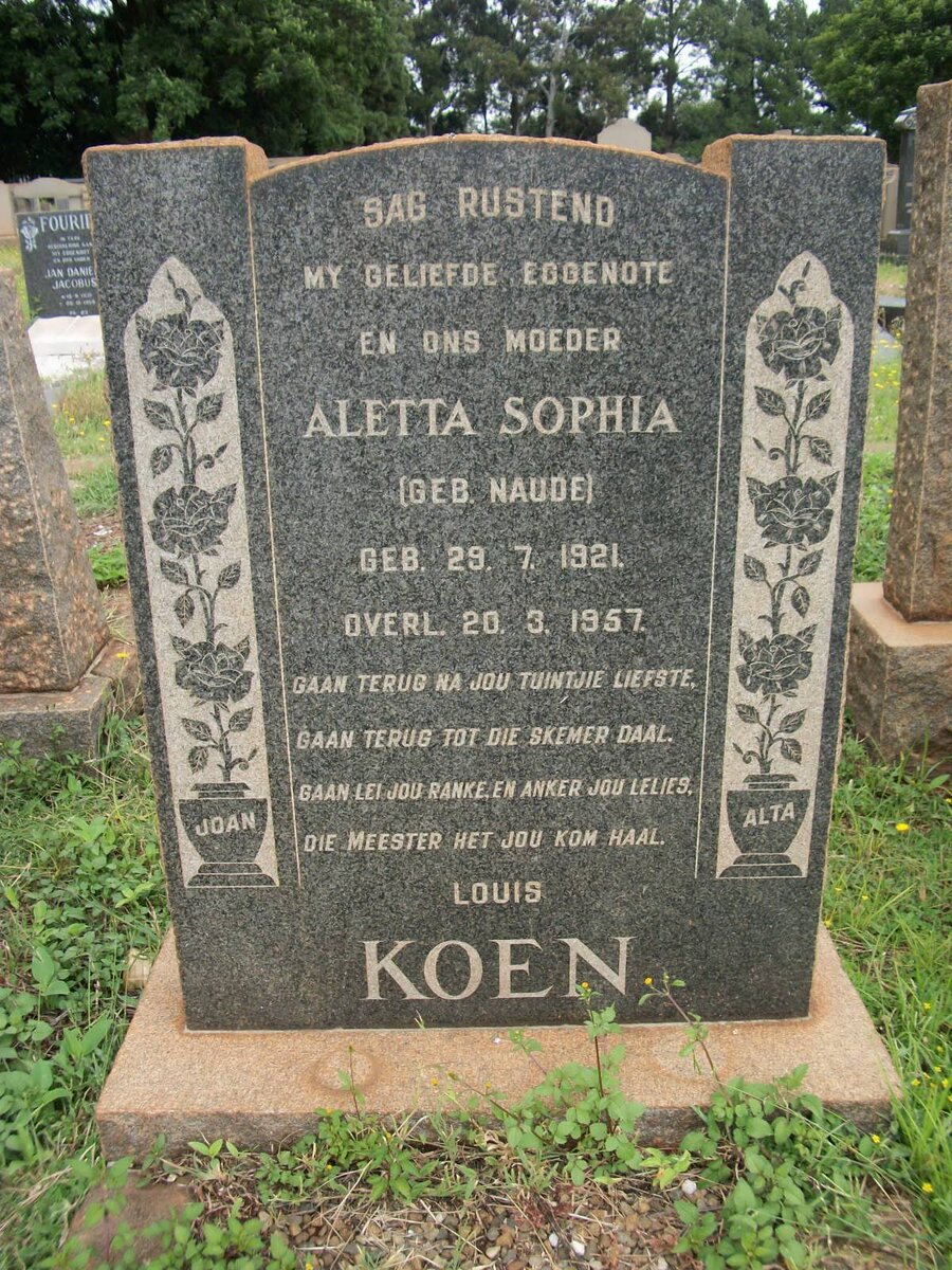 KOEN Aletta Sophia geb NAUDE 1921-1957