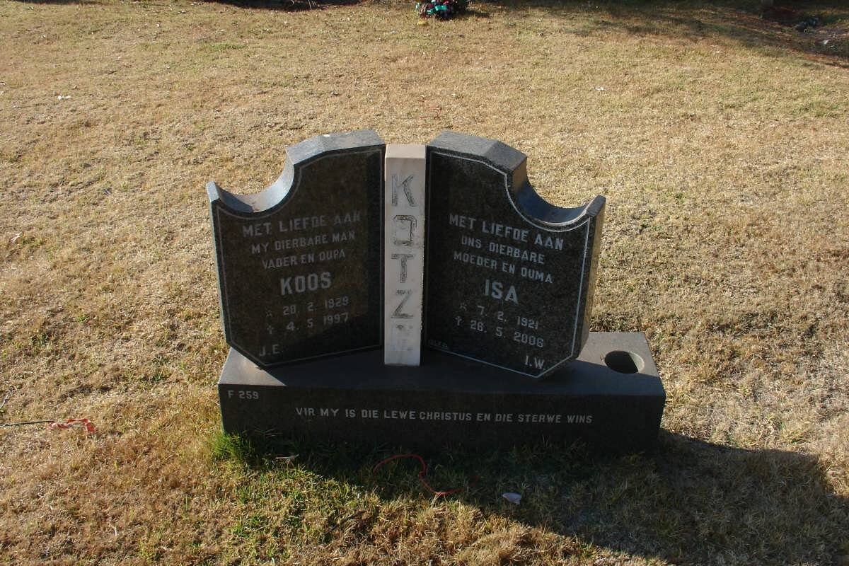 KOTZE Koos 1929-1997 &amp; Isa 1921-2006
