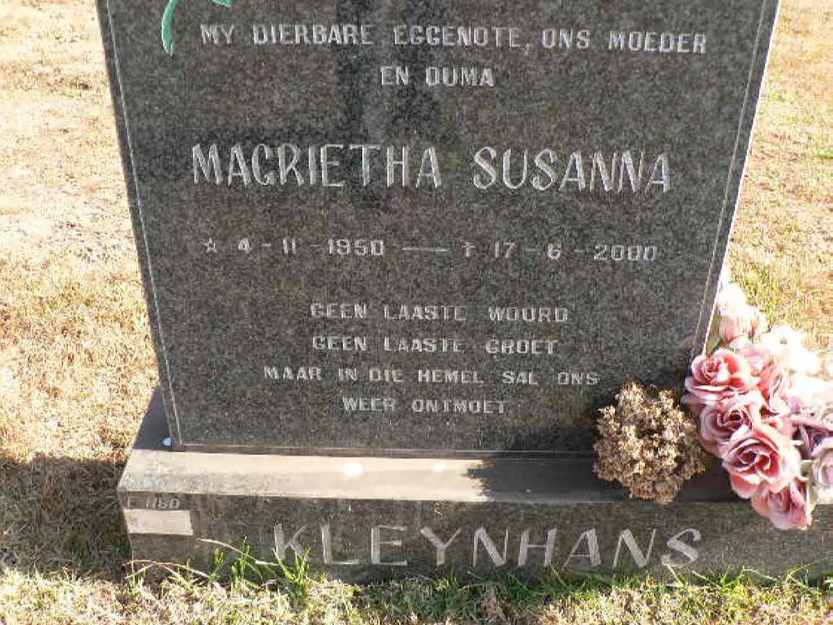 KLEYNHANS Magrietha Susanna 1950-2000