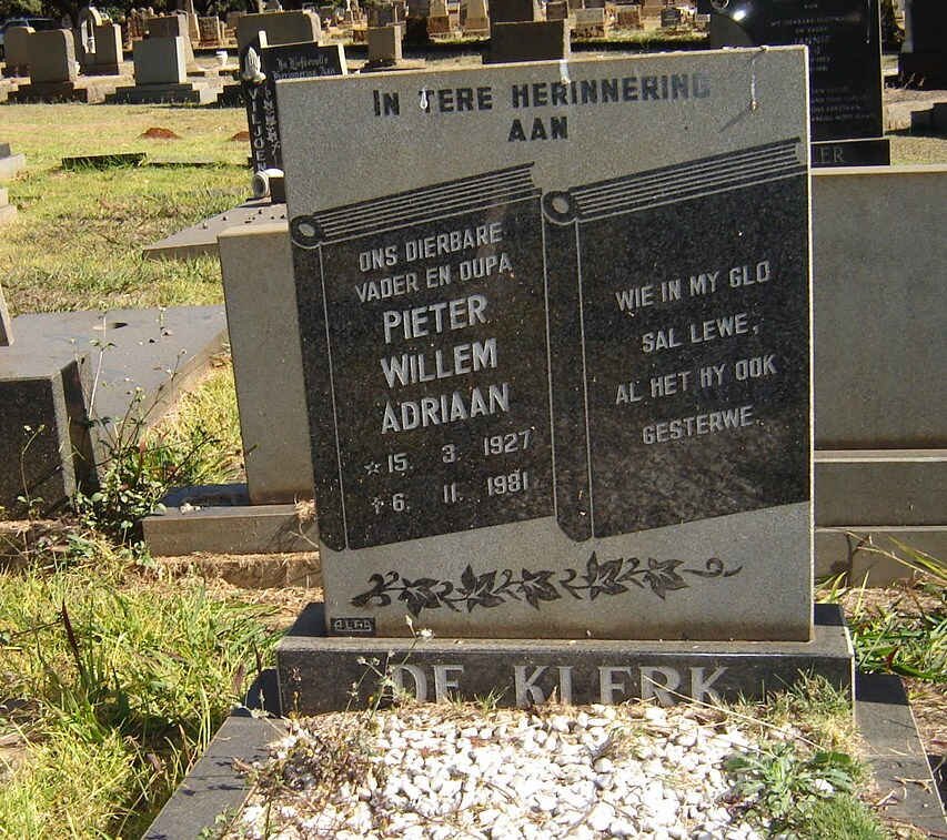 KLERK Pieter Willem Adriaan, de 1927-1981