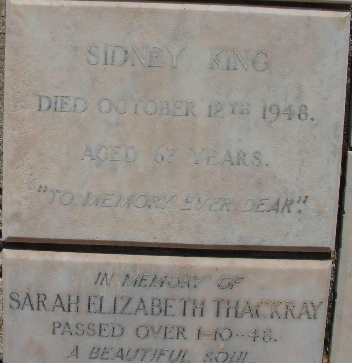KING Sidney -1948 :: THACKRAY Sarah Elizabeth -1948