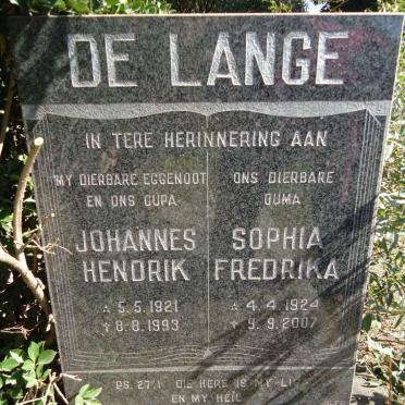 LANGE Johannes Hendrik, de 1921-1993 &amp; Sophia Fredrika 1924-2007