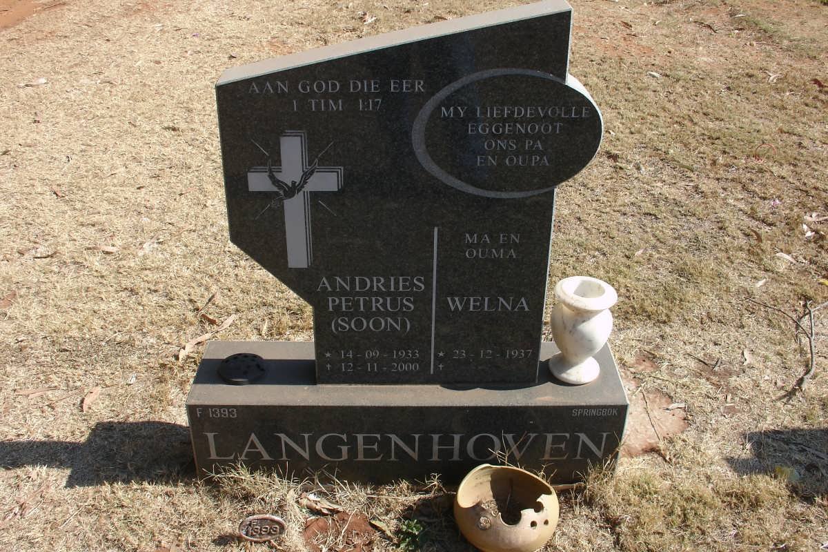 LANGENHOVEN Andries Petrus 1933-2000 &amp; Welna 1937-