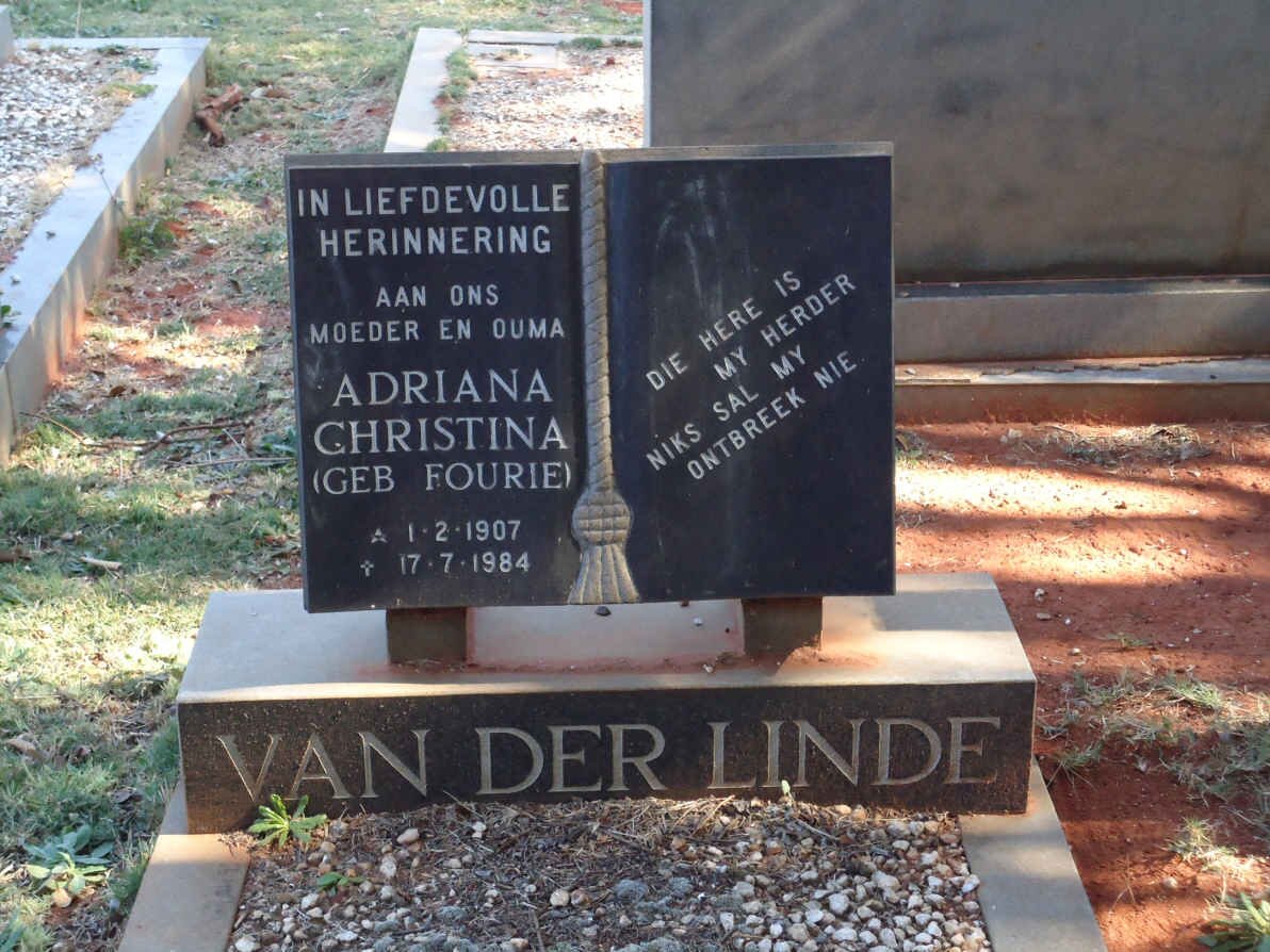 LINDE Adriana Christina, van der nee FOURIE 1907-1984
