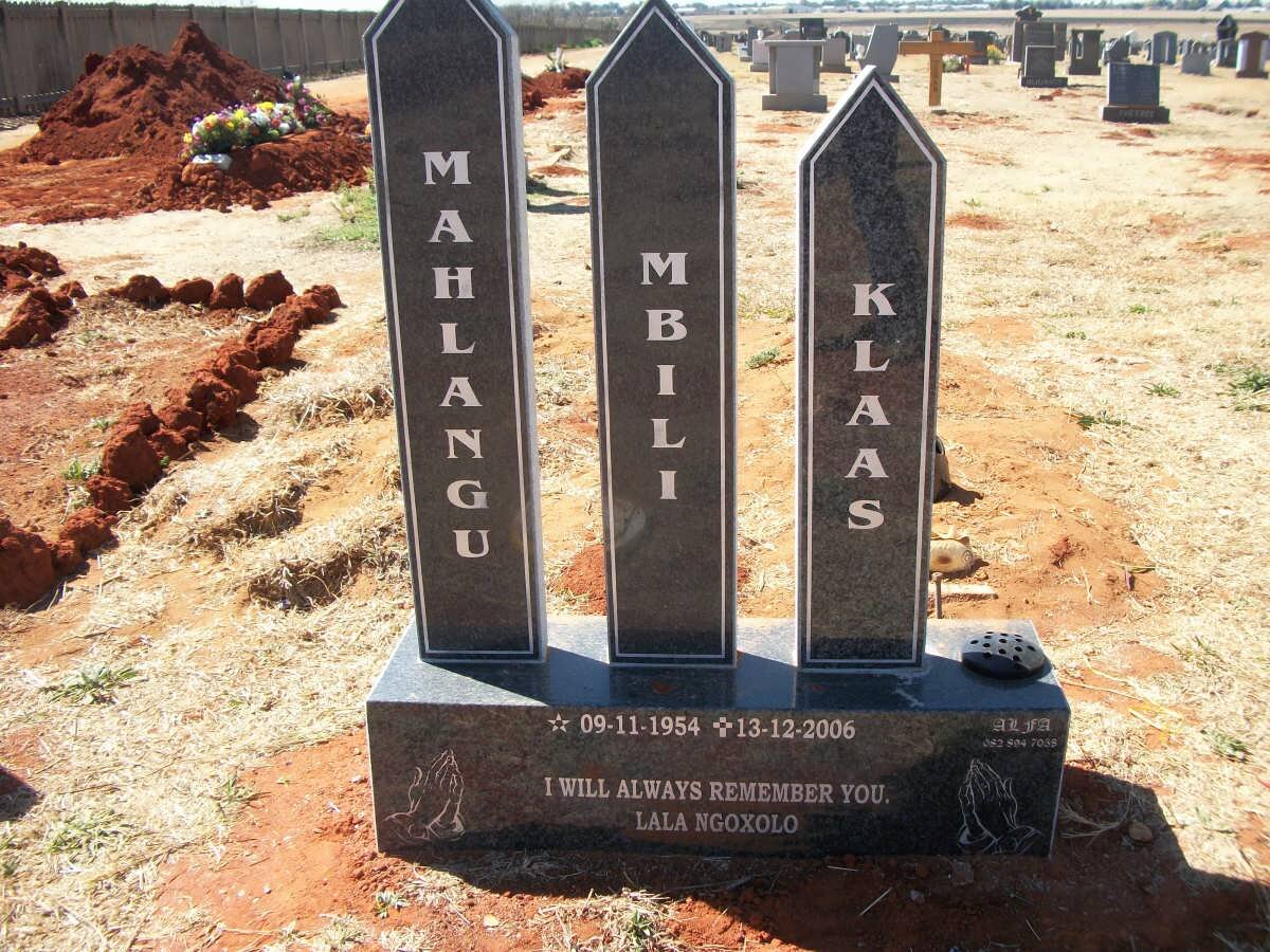 MAHLANGU Mbili Klaas 1954-2006
